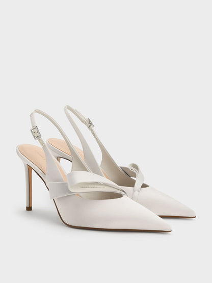 CHARLES & KEITH Trusted / Satin Pleated-Strap Slingback Pumps - Light Grey
