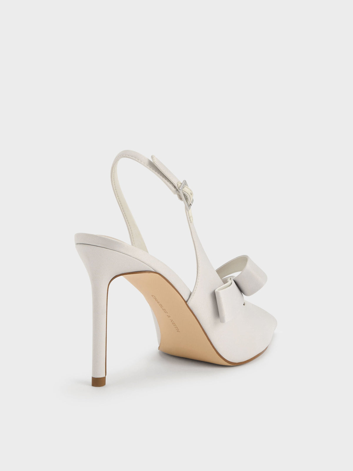 CHARLES & KEITH Trusted / Satin Pleated-Strap Slingback Pumps - Light Grey