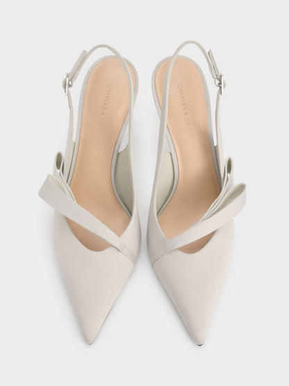 CHARLES & KEITH Trusted / Satin Pleated-Strap Slingback Pumps - Light Grey