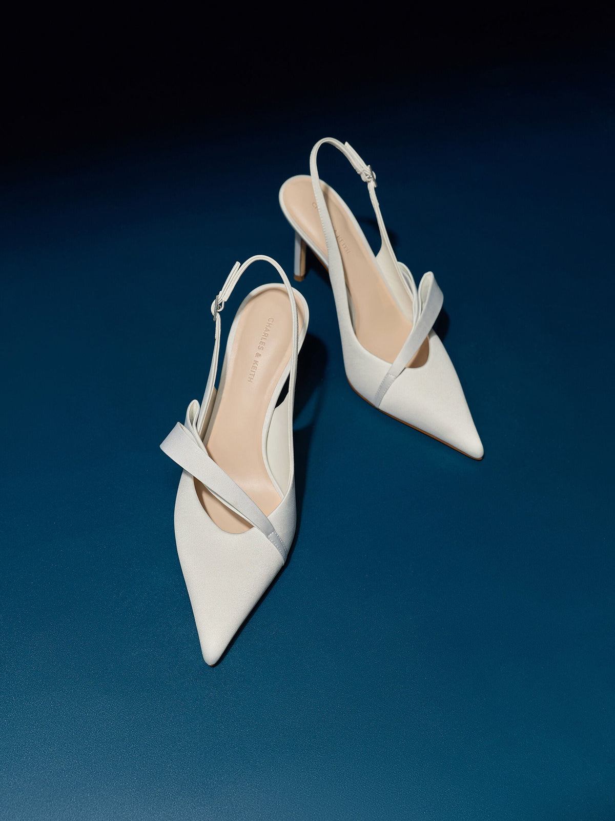 CHARLES & KEITH Trusted / Satin Pleated-Strap Slingback Pumps - Light Grey