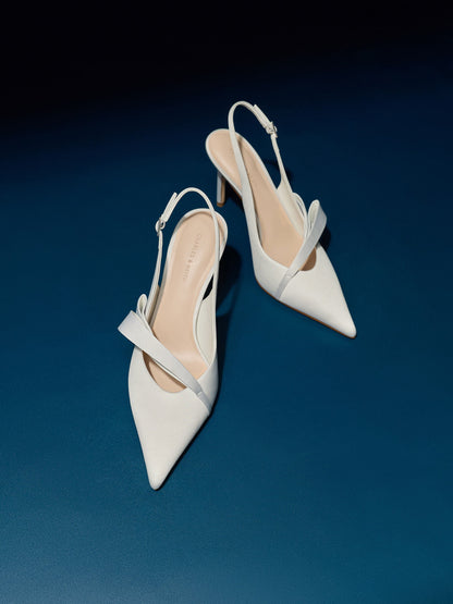 CHARLES & KEITH Trusted / Satin Pleated-Strap Slingback Pumps - Light Grey