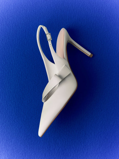 CHARLES & KEITH Trusted / Satin Pleated-Strap Slingback Pumps - Light Grey