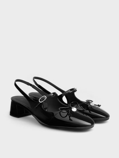 CHARLES & KEITH Smart Buy / Patent Bow Slingback Pumps - Black Patent