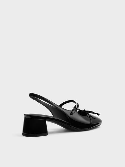 CHARLES & KEITH Smart Buy / Patent Bow Slingback Pumps - Black Patent