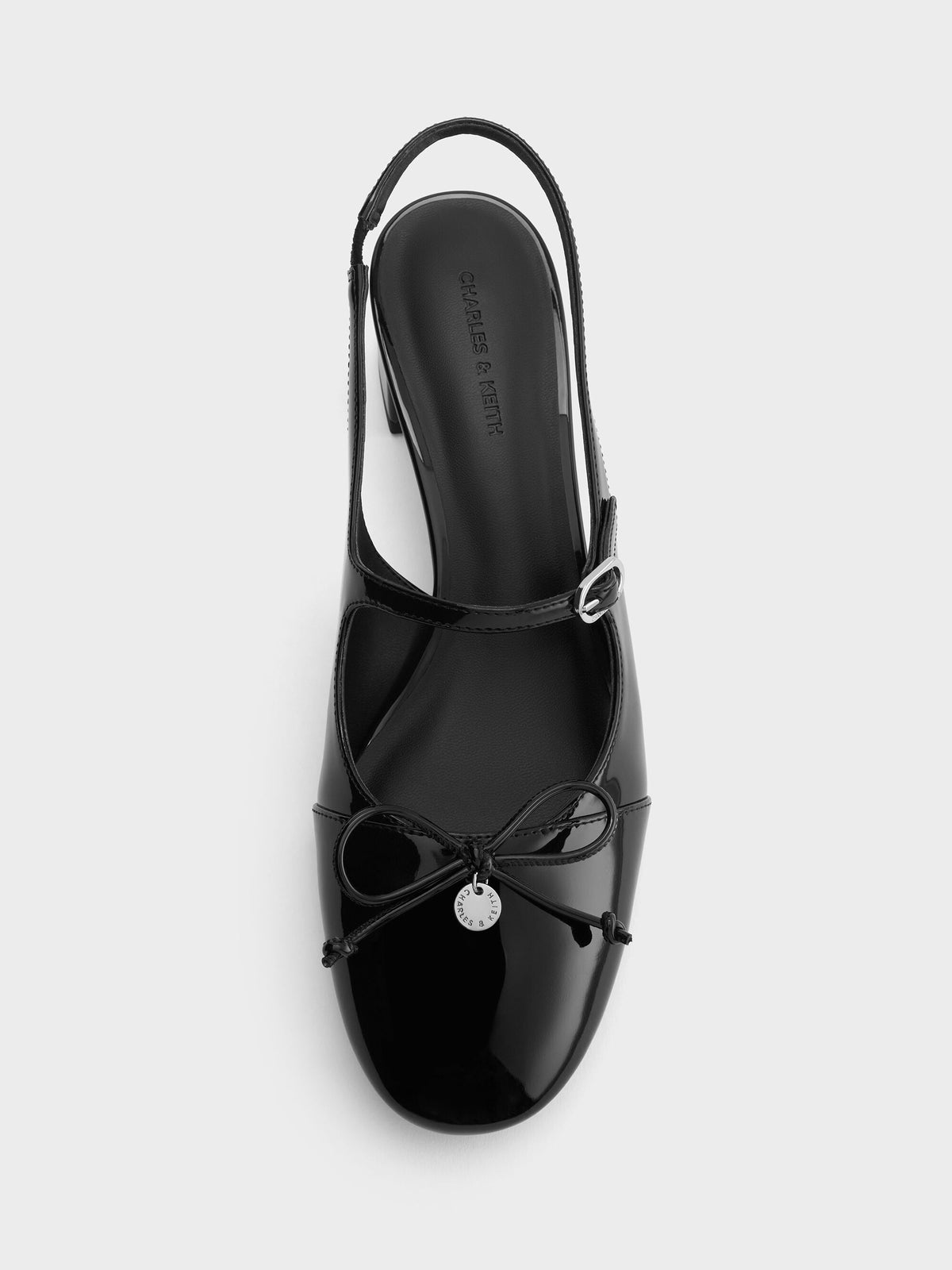 CHARLES & KEITH Smart Buy / Patent Bow Slingback Pumps - Black Patent