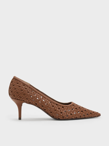 CHARLES & KEITH Premium / Woven Pointed Stiletto Pumps - Brown