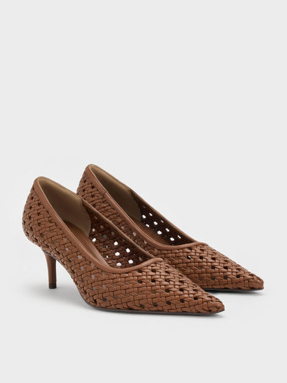 CHARLES & KEITH Premium / Woven Pointed Stiletto Pumps - Brown
