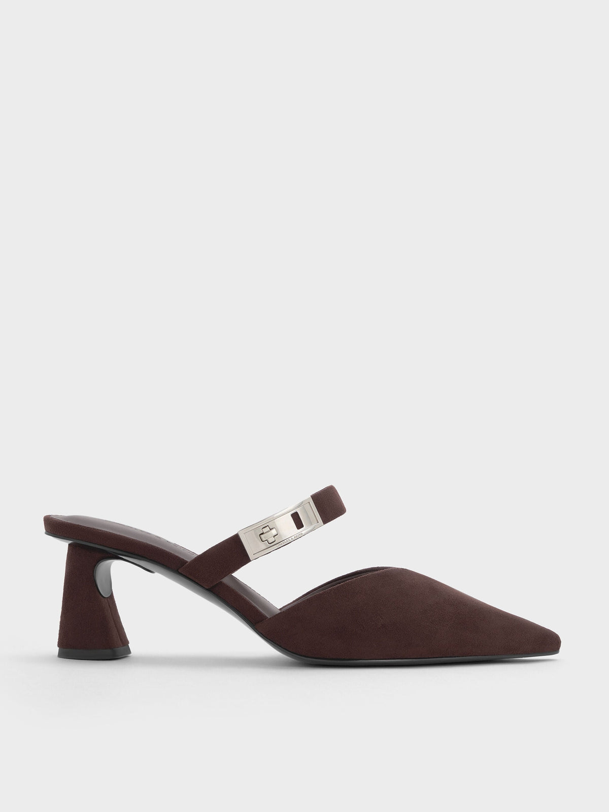 CHARLES & KEITH Sale / Lando Faux Suede Heeled Mules - Dark Brown Textured