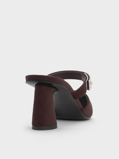 CHARLES & KEITH Sale / Lando Faux Suede Heeled Mules - Dark Brown Textured