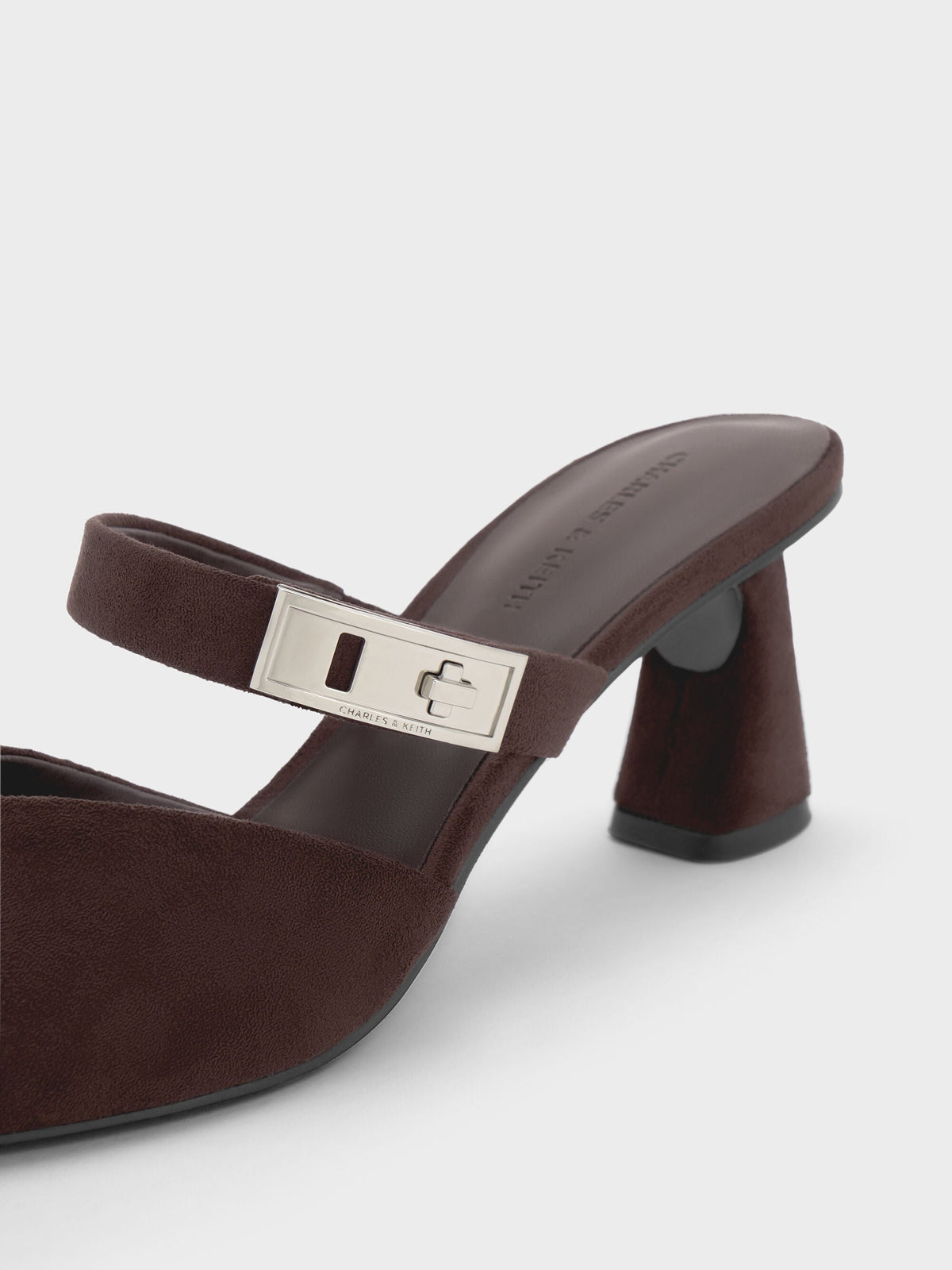 CHARLES & KEITH Sale / Lando Faux Suede Heeled Mules - Dark Brown Textured
