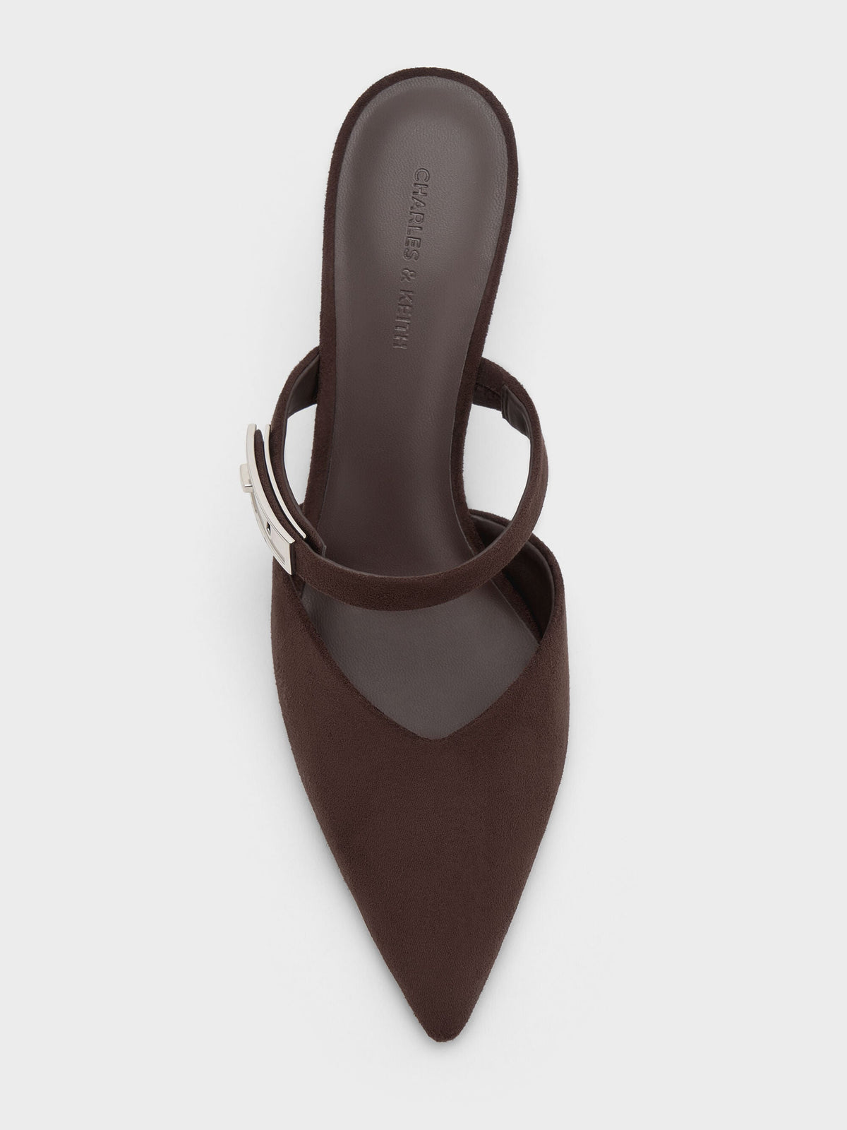 CHARLES & KEITH Sale / Lando Faux Suede Heeled Mules - Dark Brown Textured