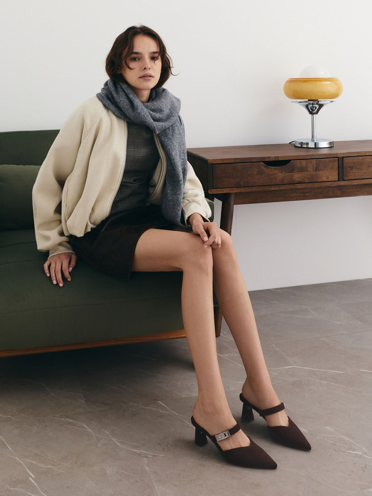 CHARLES & KEITH Sale / Lando Faux Suede Heeled Mules - Dark Brown Textured