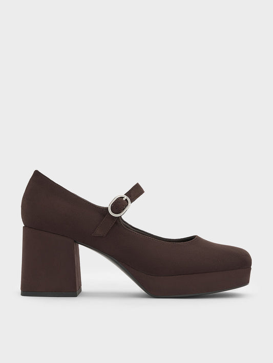 CHARLES & KEITH Featured / Faux Suede Platform Mary Jane Pumps - Dark Brown Textured
