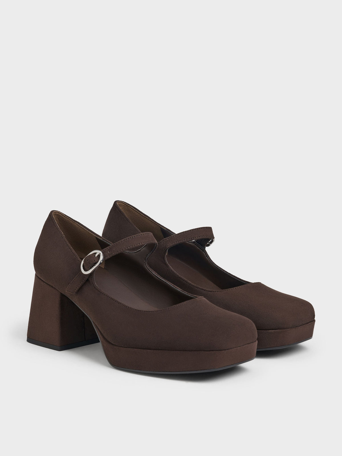 CHARLES & KEITH Featured / Faux Suede Platform Mary Jane Pumps - Dark Brown Textured