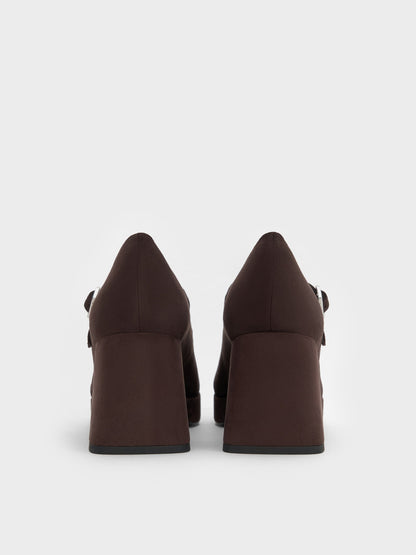 CHARLES & KEITH Featured / Faux Suede Platform Mary Jane Pumps - Dark Brown Textured