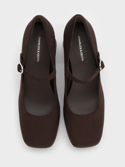 CHARLES & KEITH Featured / Faux Suede Platform Mary Jane Pumps - Dark Brown Textured