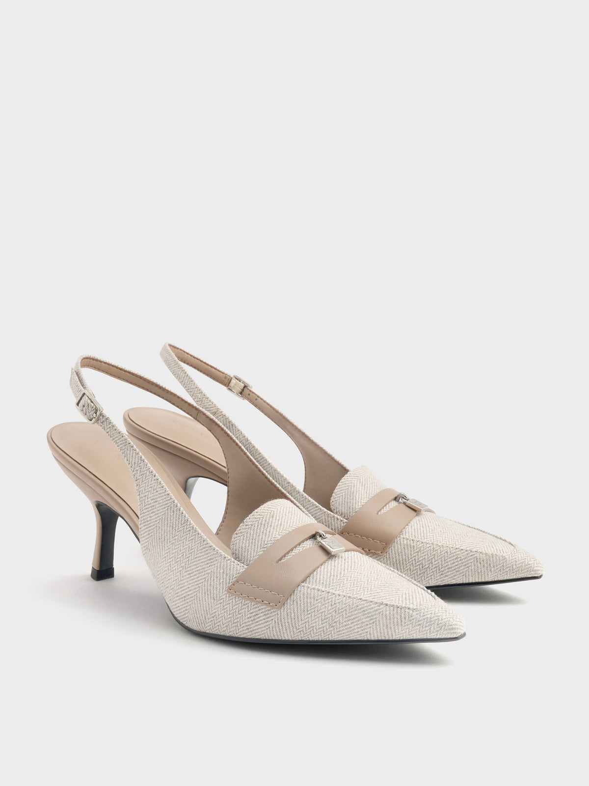 CHARLES & KEITH Best Seller / Griselda Two-Tone Slingback Pumps - Light Grey