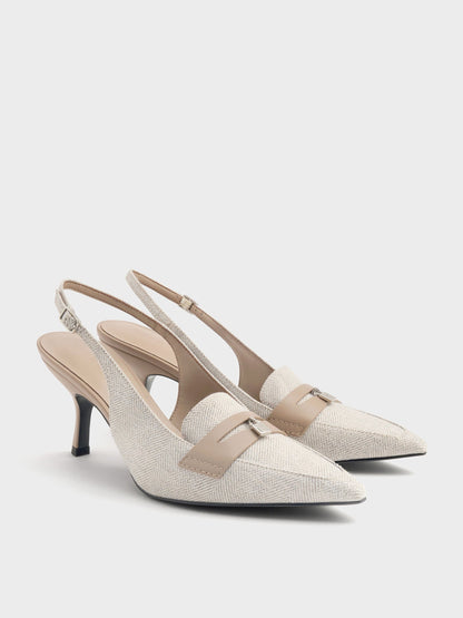 CHARLES & KEITH Best Seller / Griselda Two-Tone Slingback Pumps - Light Grey