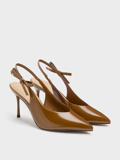CHARLES & KEITH Everyday / Anastasia Leather Slingback Pumps - Brown