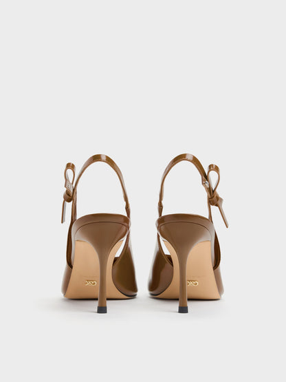 CHARLES & KEITH Everyday / Anastasia Leather Slingback Pumps - Brown