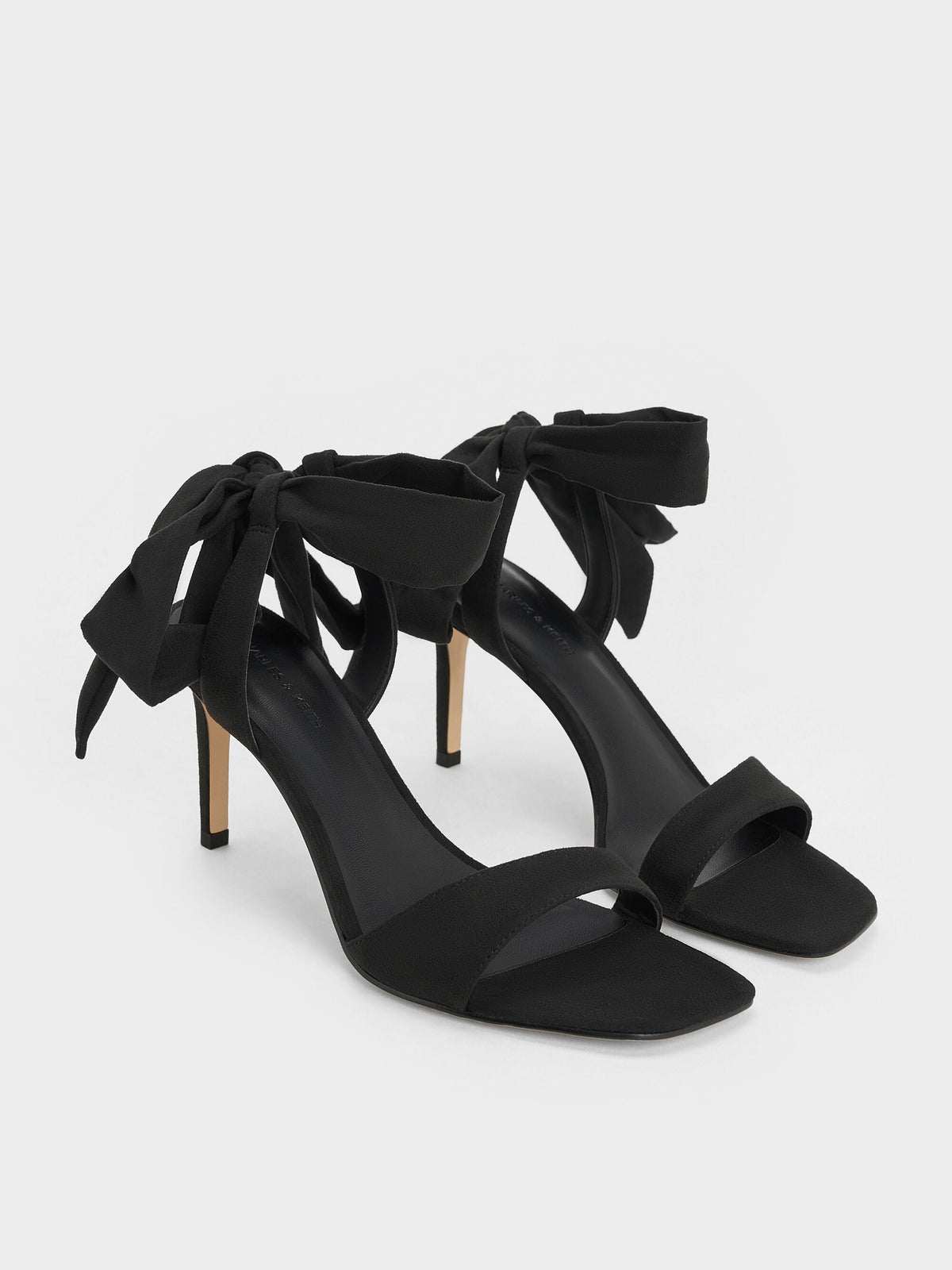 CHARLES & KEITH Special Offer / Eliana Textured Tie-Around Heeled Sandals - Black Textured