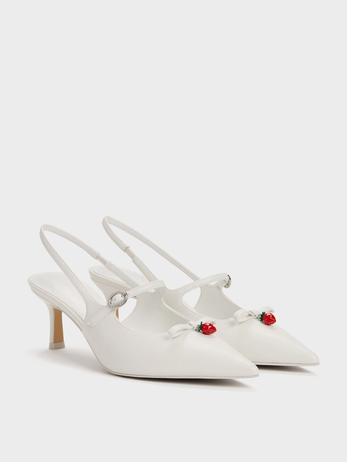 CHARLES & KEITH Featured / Sonali Strawberry Bow Slingback Pumps - White