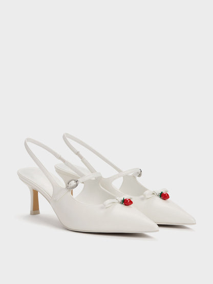 CHARLES & KEITH Featured / Sonali Strawberry Bow Slingback Pumps - White