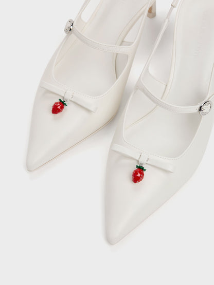 CHARLES & KEITH Featured / Sonali Strawberry Bow Slingback Pumps - White