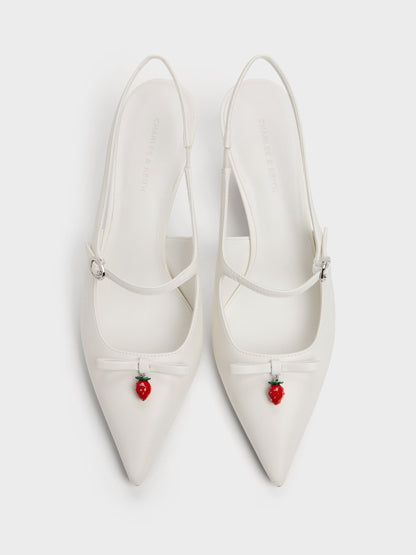 CHARLES & KEITH Featured / Sonali Strawberry Bow Slingback Pumps - White