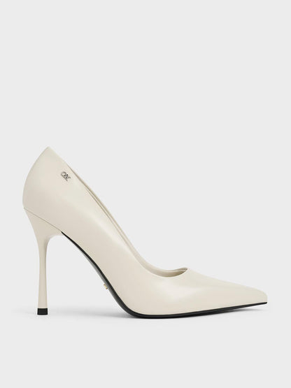 CHARLES & KEITH Deals / Kyra Leather Pointed-Toe Pumps - Chalk