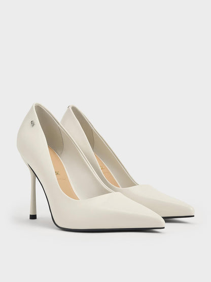 CHARLES & KEITH Deals / Kyra Leather Pointed-Toe Pumps - Chalk