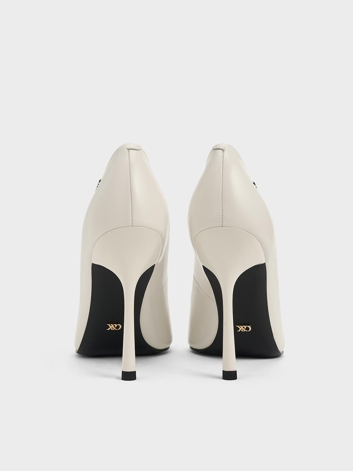 CHARLES & KEITH Deals / Kyra Leather Pointed-Toe Pumps - Chalk