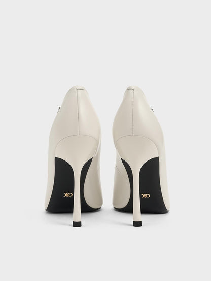 CHARLES & KEITH Deals / Kyra Leather Pointed-Toe Pumps - Chalk