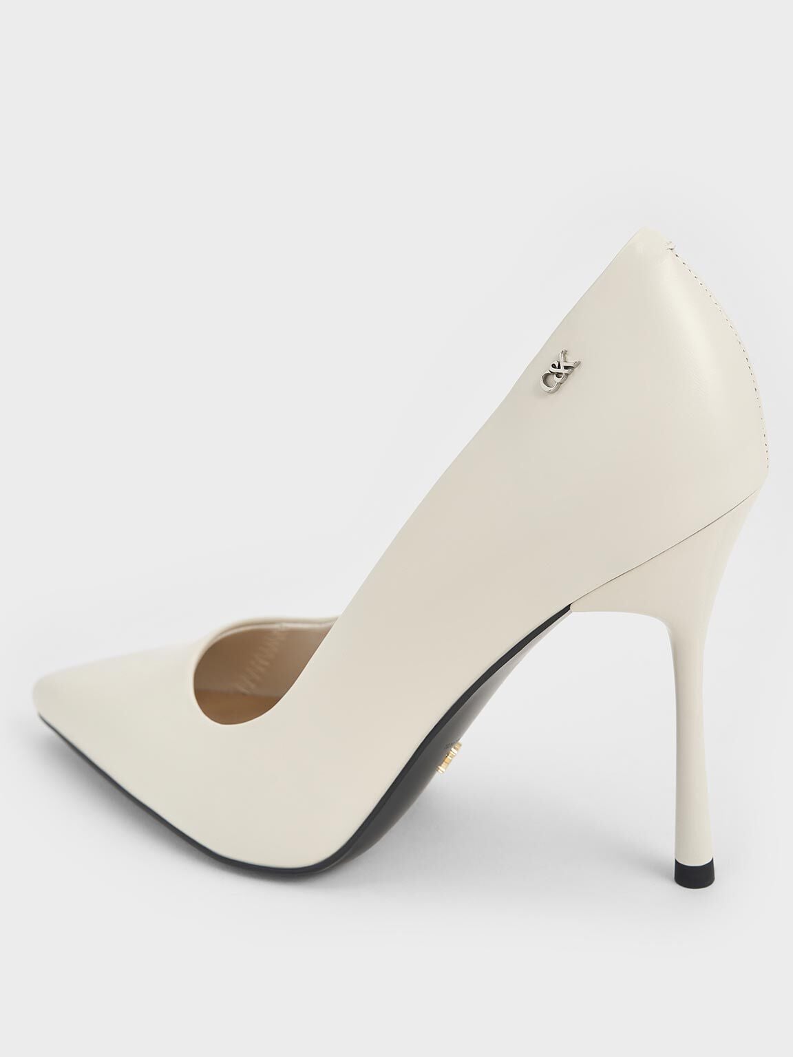 CHARLES & KEITH Deals / Kyra Leather Pointed-Toe Pumps - Chalk