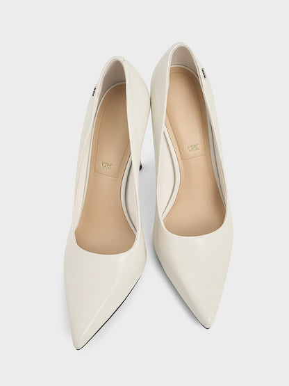 CHARLES & KEITH Deals / Kyra Leather Pointed-Toe Pumps - Chalk