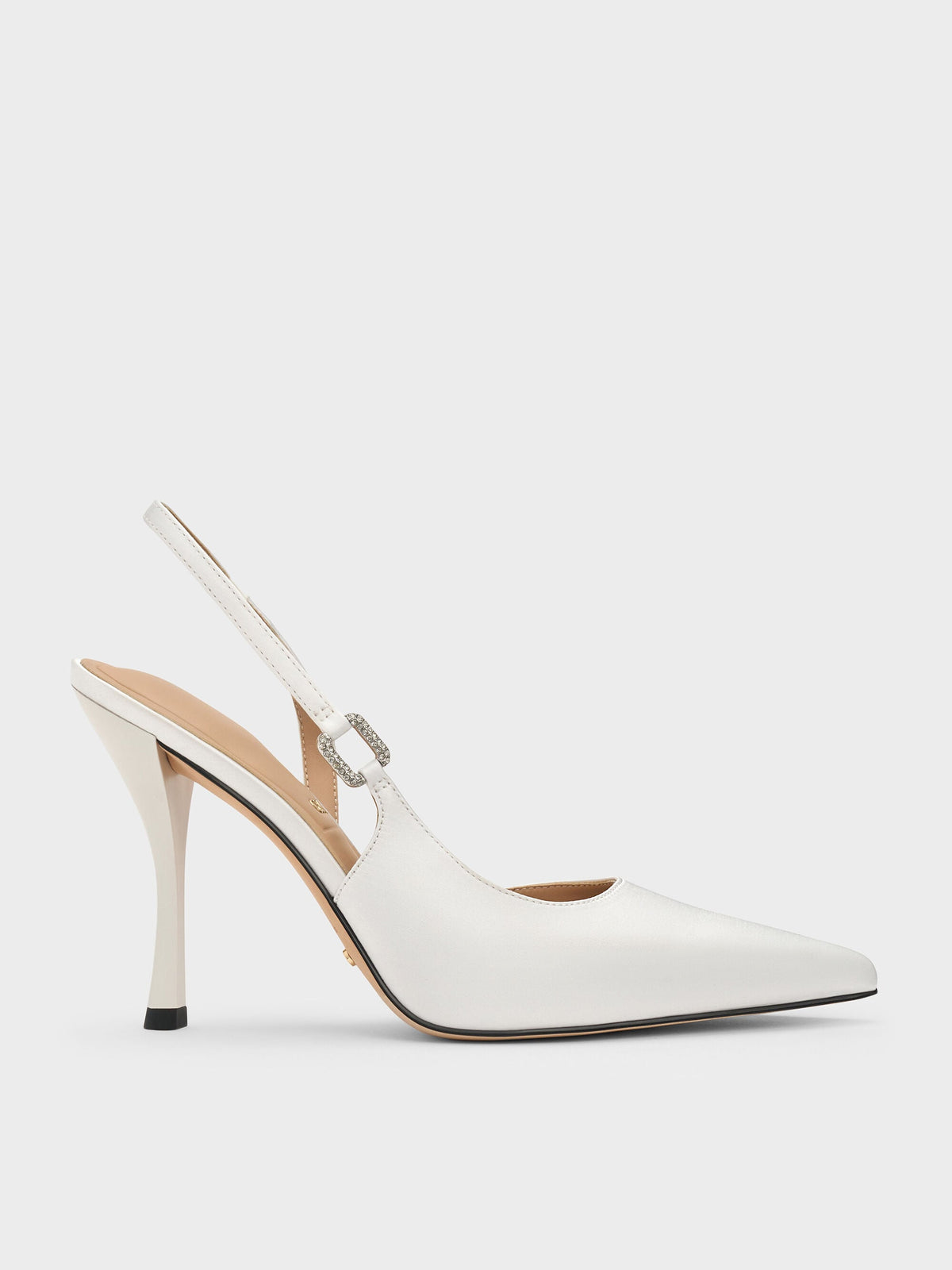CHARLES & KEITH New / Crystal-Buckle Slingback Pumps - White