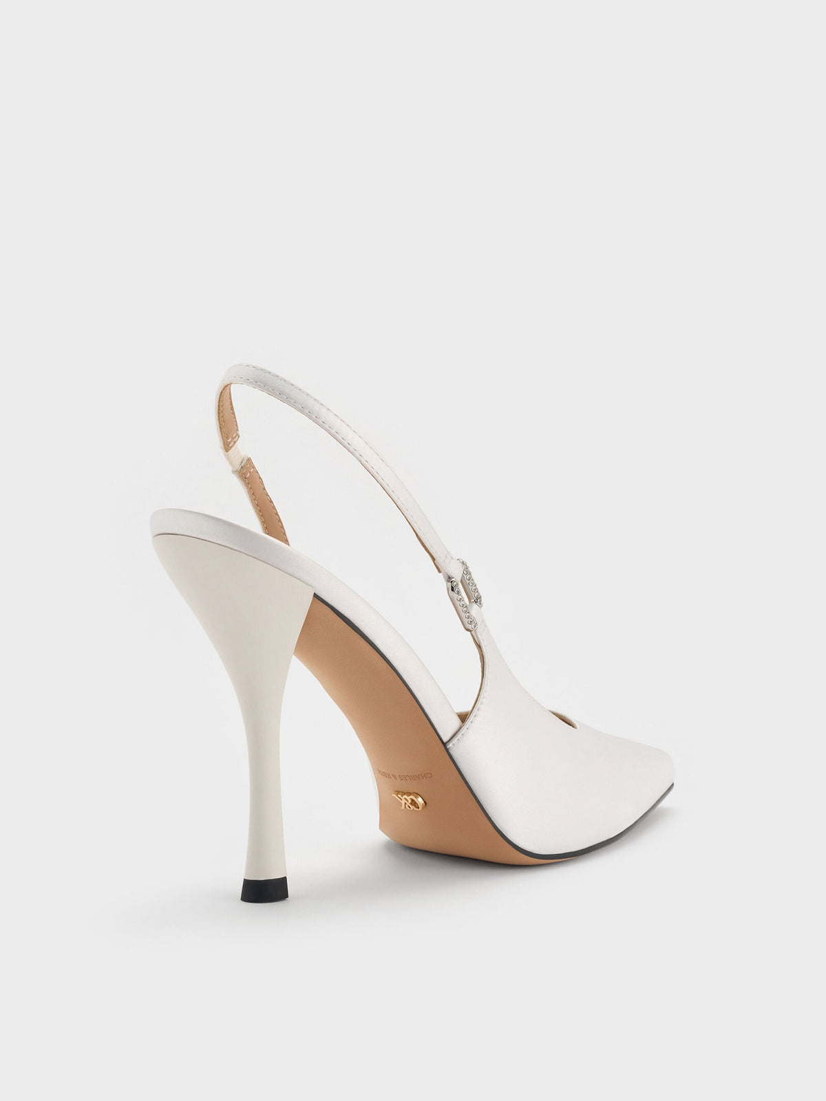 CHARLES & KEITH New / Crystal-Buckle Slingback Pumps - White