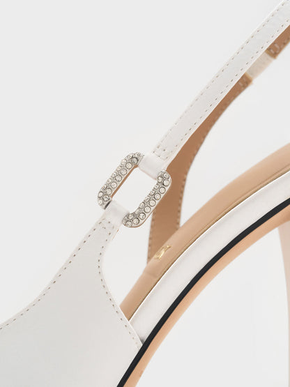 CHARLES & KEITH New / Crystal-Buckle Slingback Pumps - White