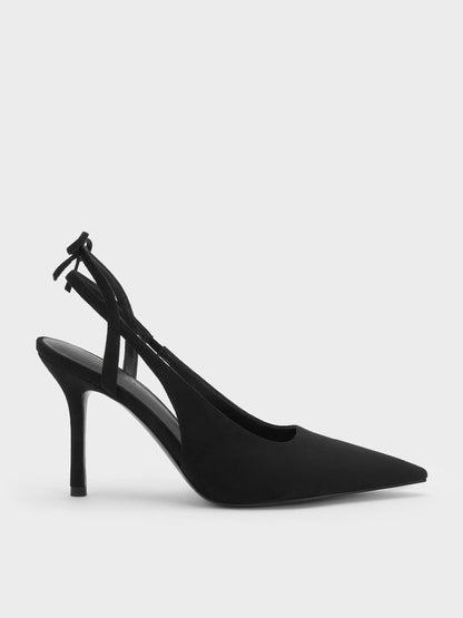 CHARLES & KEITH Customer Favorite / Faux Suede Back-Bow Slingback Pumps - Black Textured