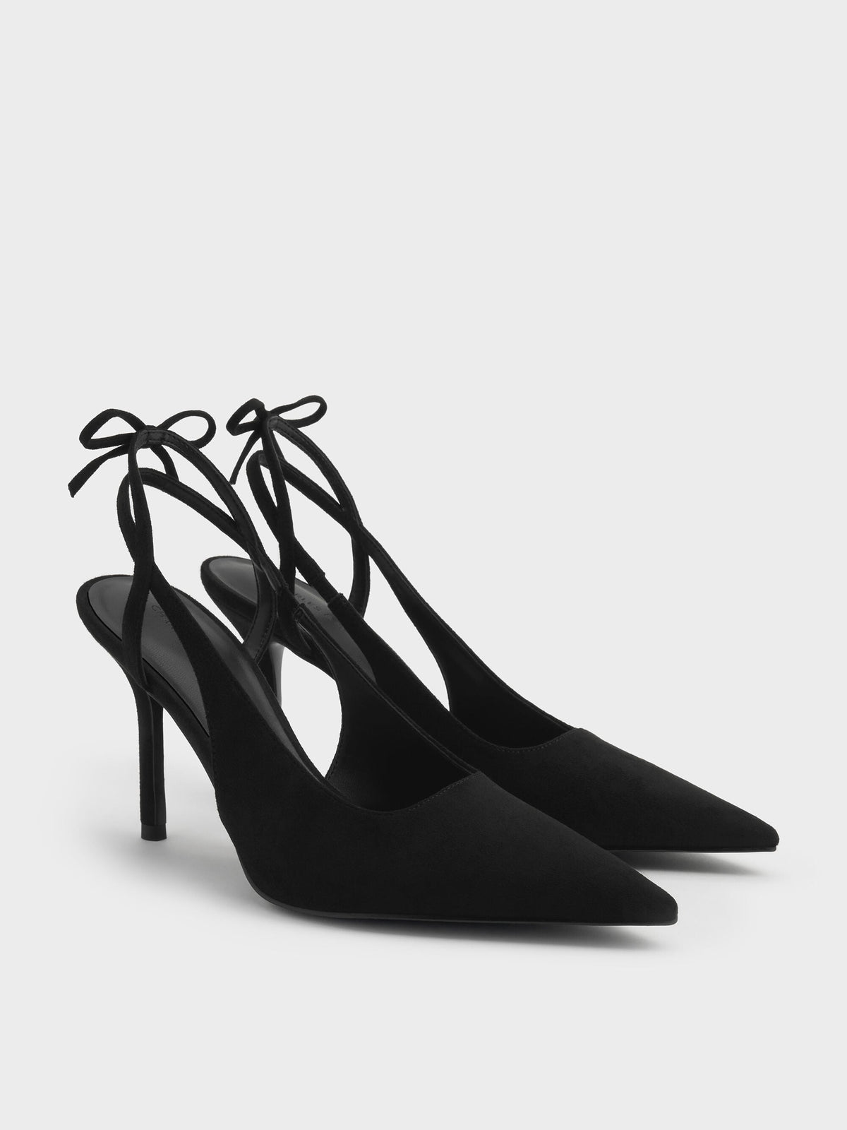 CHARLES & KEITH Customer Favorite / Faux Suede Back-Bow Slingback Pumps - Black Textured