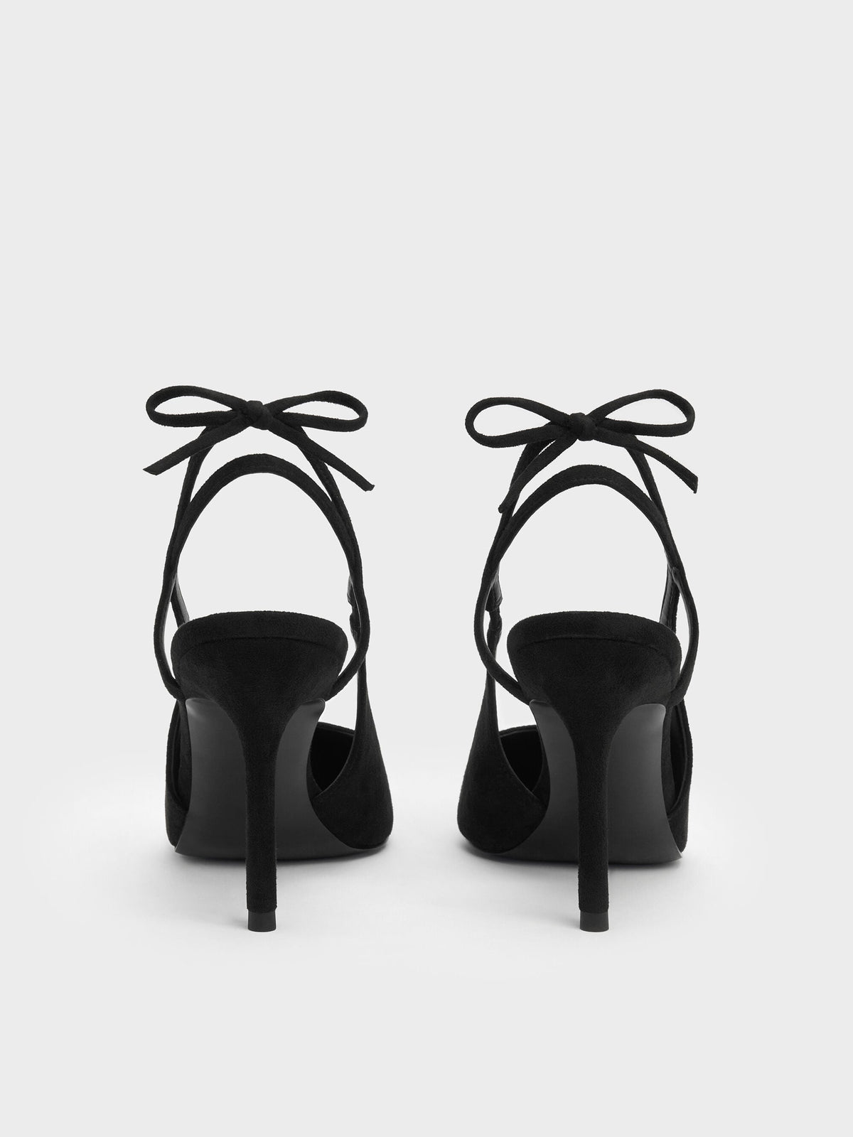 CHARLES & KEITH Customer Favorite / Faux Suede Back-Bow Slingback Pumps - Black Textured