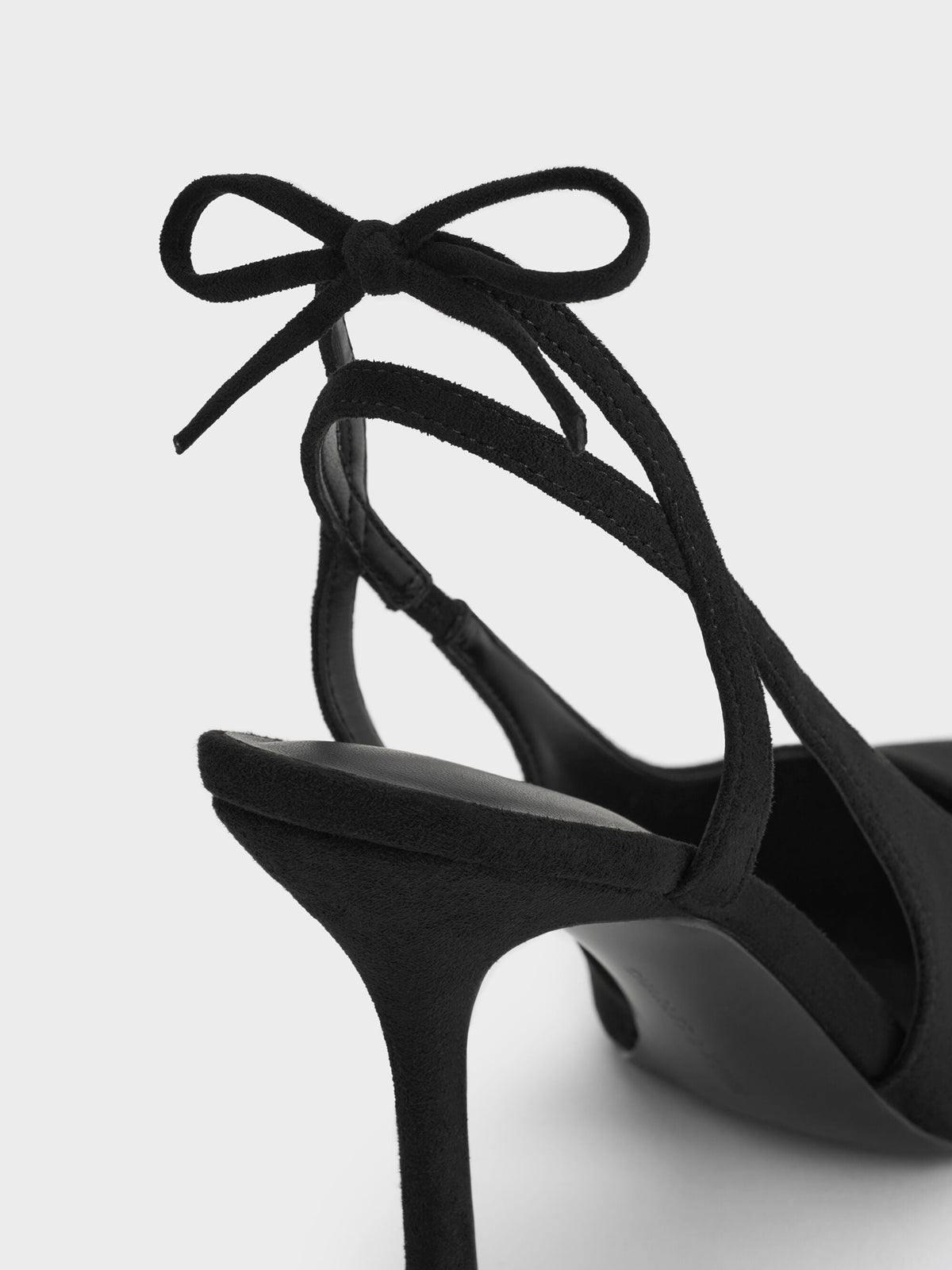 CHARLES & KEITH Customer Favorite / Faux Suede Back-Bow Slingback Pumps - Black Textured