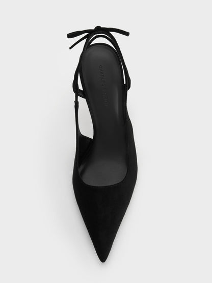 CHARLES & KEITH Customer Favorite / Faux Suede Back-Bow Slingback Pumps - Black Textured