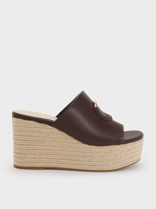 CHARLES & KEITH Best Seller / Metallic-Accent Espadrille Wedges - Maroon