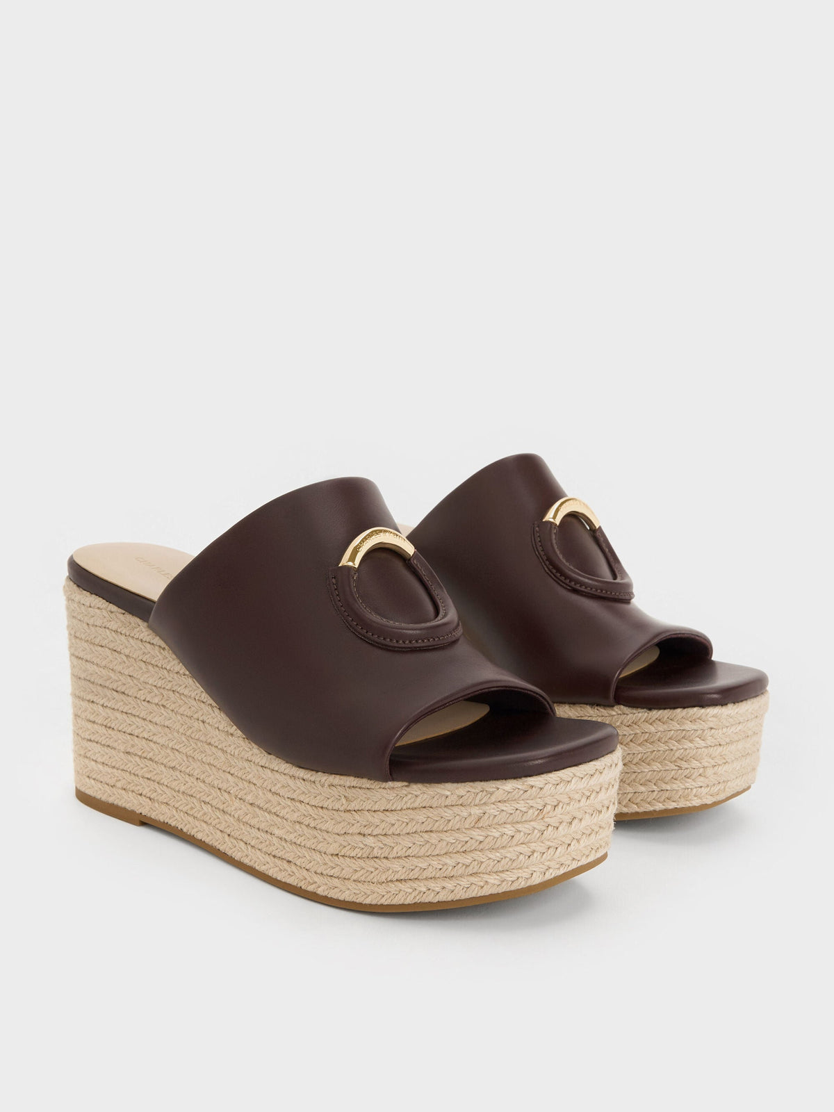 CHARLES & KEITH Best Seller / Metallic-Accent Espadrille Wedges - Maroon