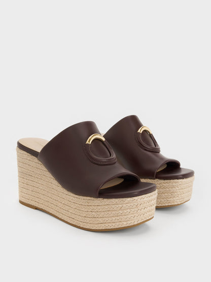 CHARLES & KEITH Best Seller / Metallic-Accent Espadrille Wedges - Maroon