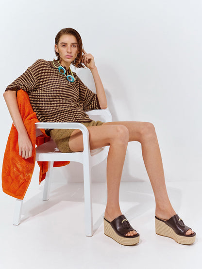CHARLES & KEITH Best Seller / Metallic-Accent Espadrille Wedges - Maroon