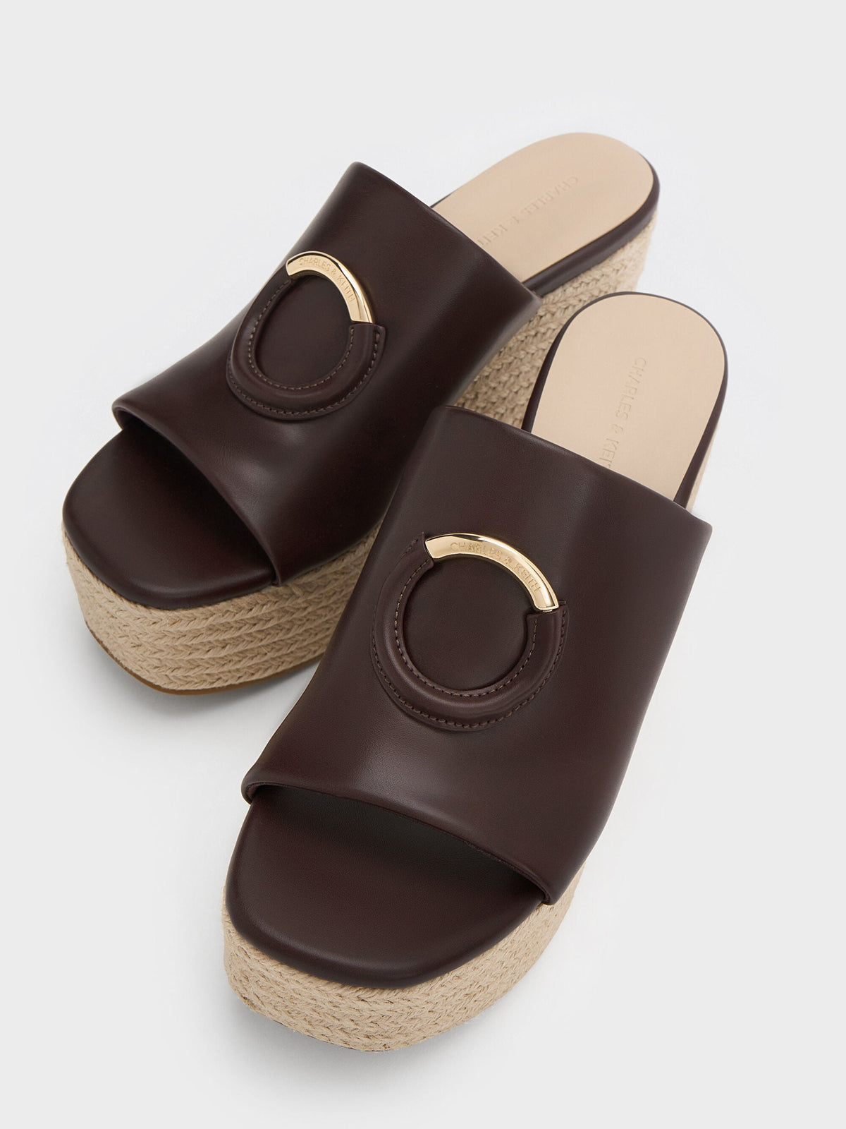 CHARLES & KEITH Best Seller / Metallic-Accent Espadrille Wedges - Maroon