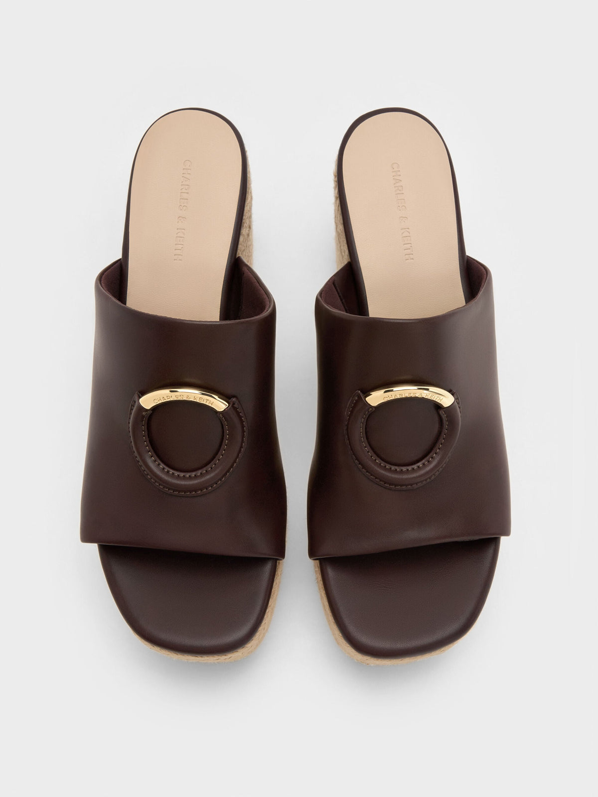CHARLES & KEITH Best Seller / Metallic-Accent Espadrille Wedges - Maroon
