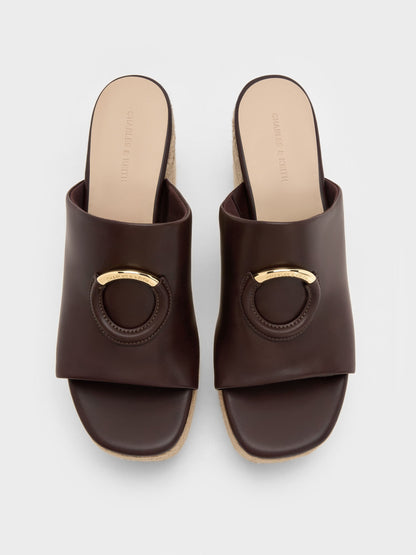 CHARLES & KEITH Best Seller / Metallic-Accent Espadrille Wedges - Maroon
